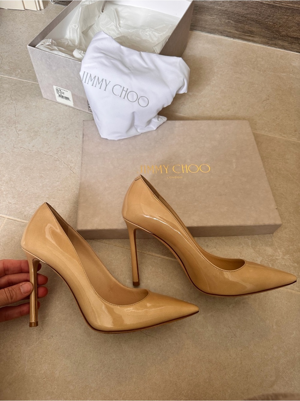 Jimmy Choo Romy Nude Patent Leather Pointed-Toe Pumps